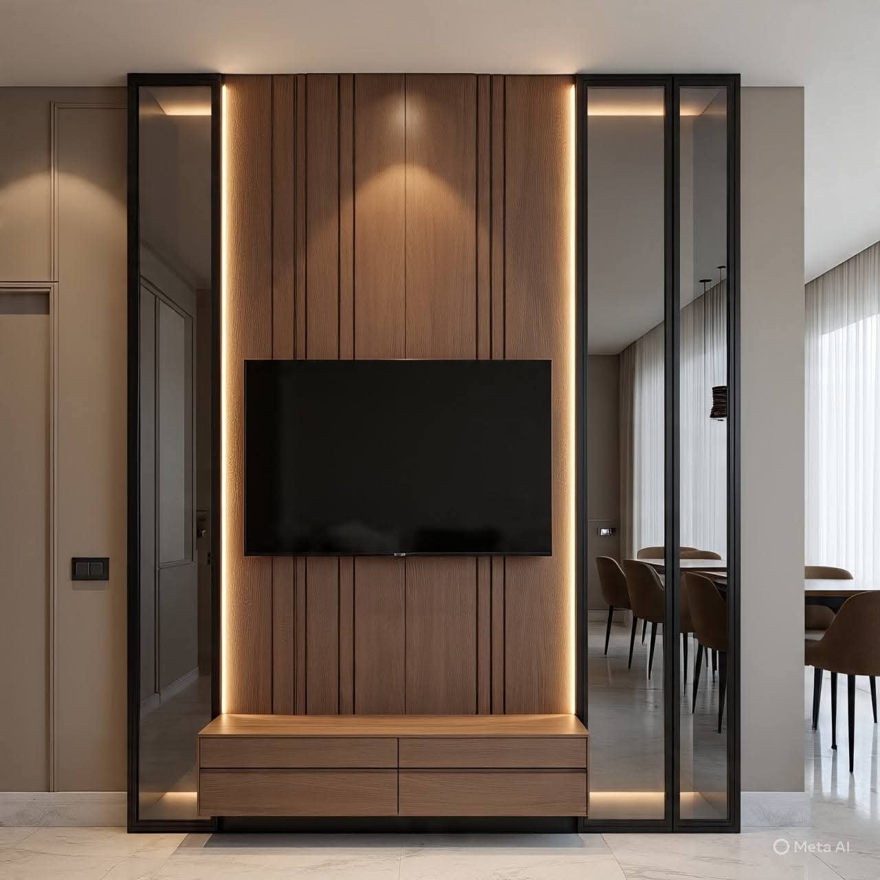 Modern Wooden TV Unit with LED Accent Lighting